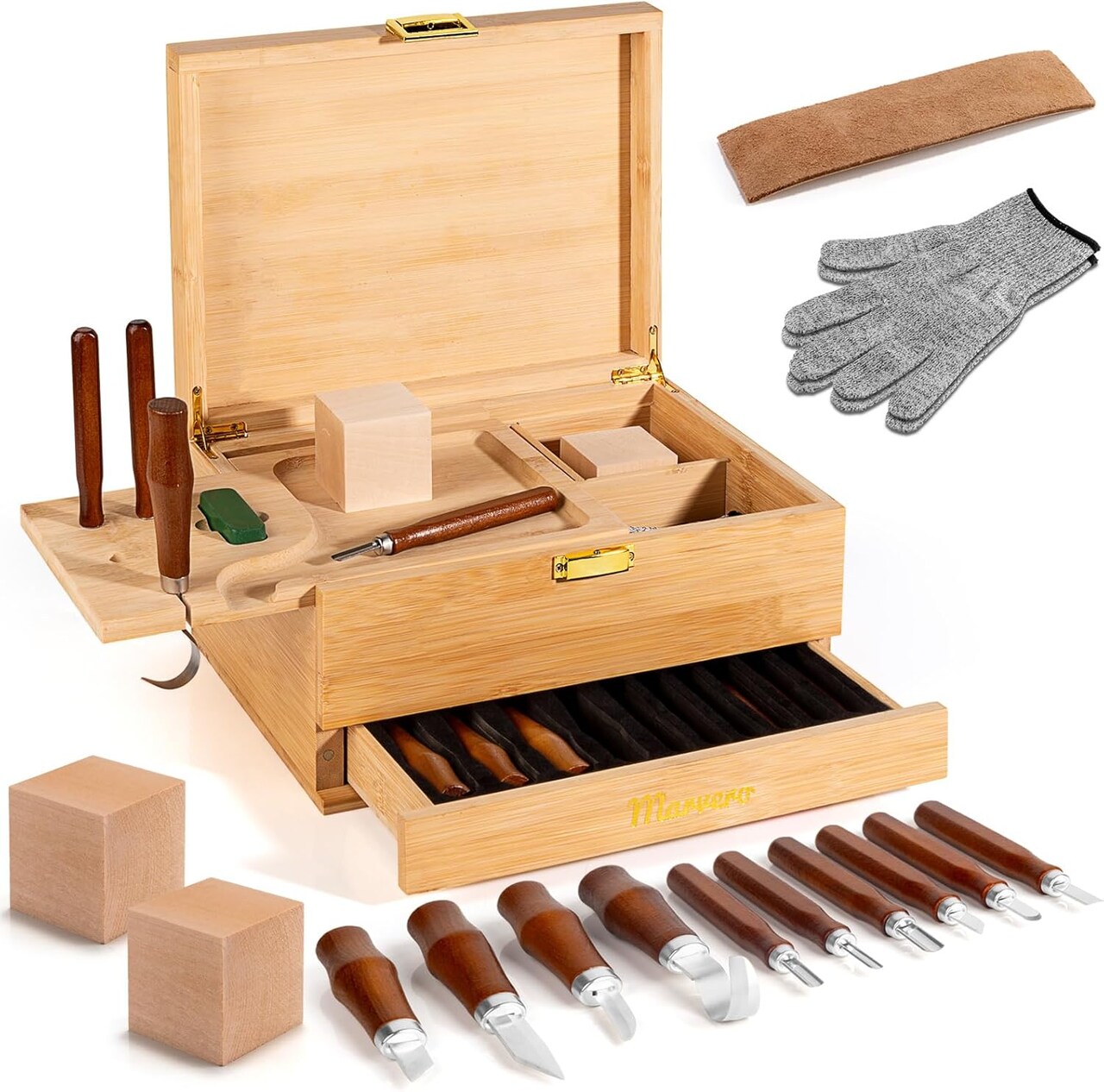 17-in-1 Wood Carving Kit – Complete Whittling & Woodworking Set with Storage Box (Brown)